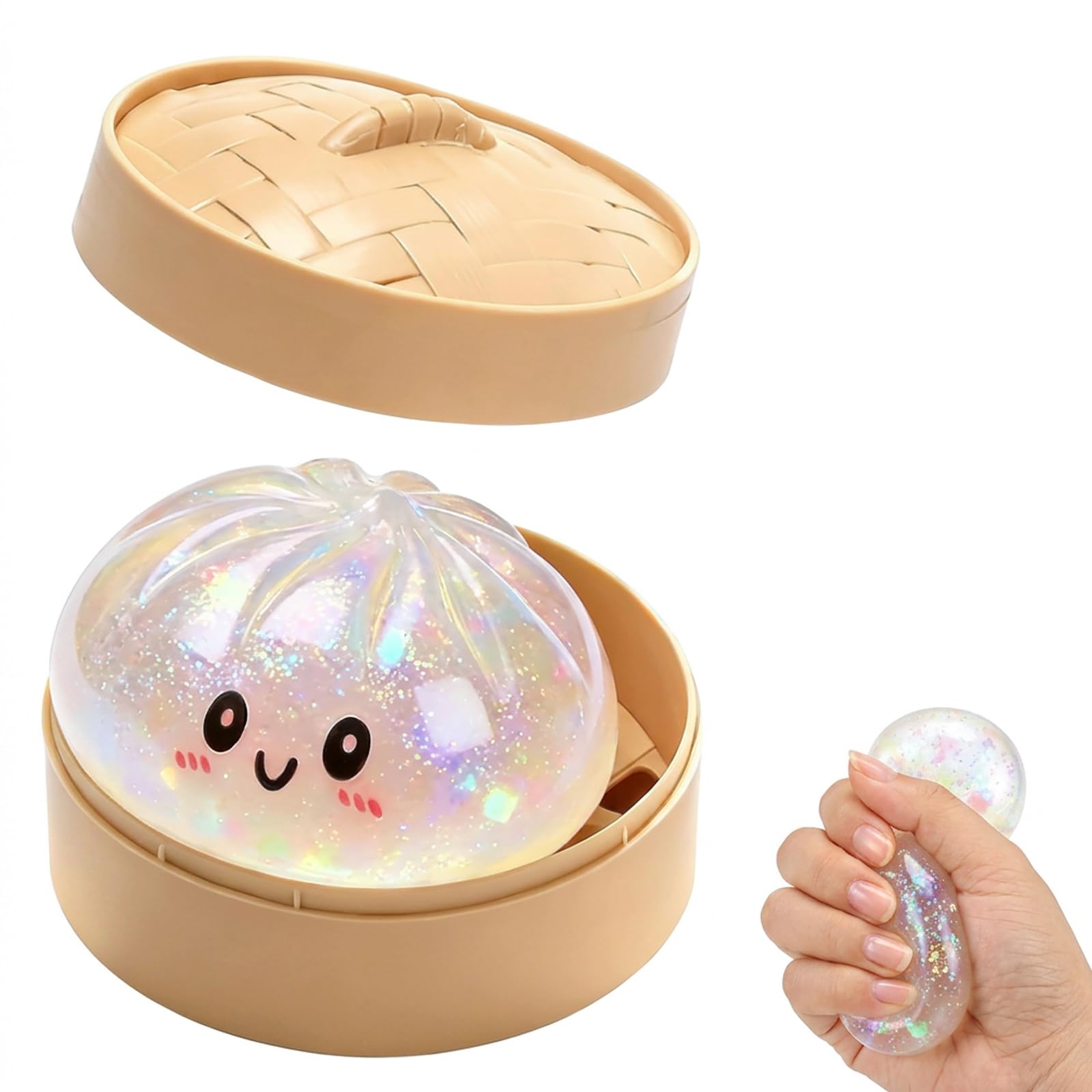 Jumbo Dumpling Squishy with Glitter, Giant Dumpling Sensory Tool, Dumplings Squishy Glitter for Stress Relief for Office Workers, Desk Decor Sensory Tool（8.5 cm）