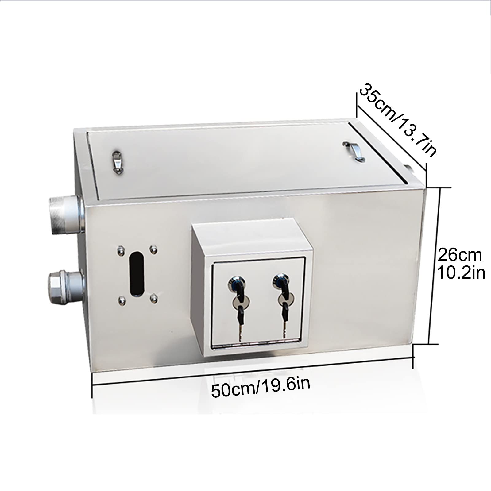 Side Inlet Commercial Grease Interceptor, Stainless Steel Grease Trap, Under Sink Grease Trap Waste Water Oil-water Separator with Removable Filter Basket and Lock, for Restaurant Home Kitchen Tools