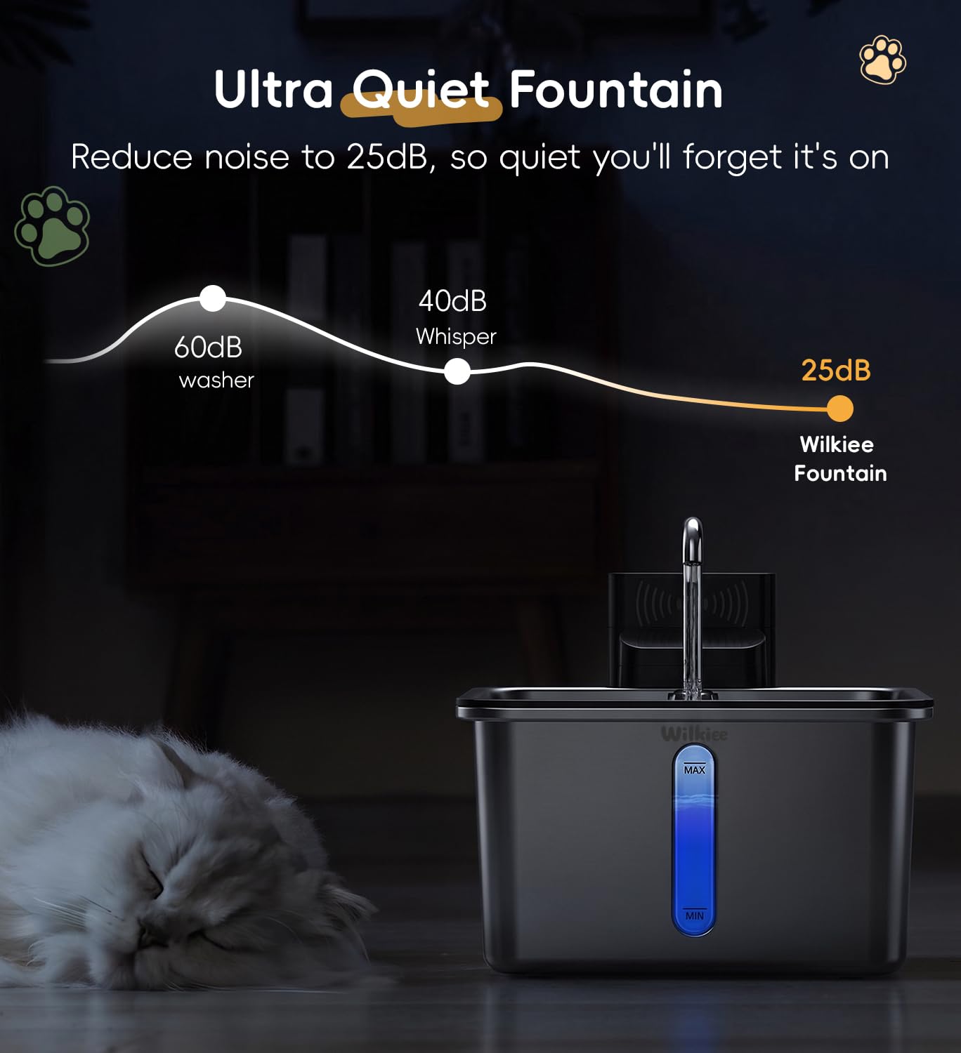 Fuente de agua para gatos de acero inoxidable, fuente inalámbrica para mascotas de 4 L para gatos