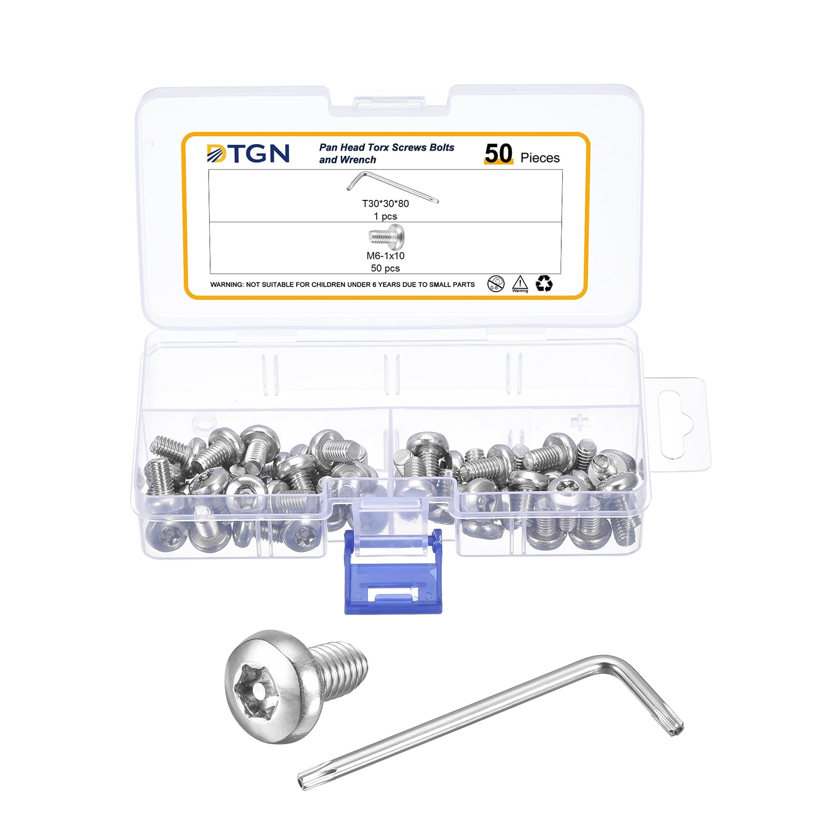 DTGN M6x10mm Pan Head Torx Security Screws, 50Pack, Good for Machinery