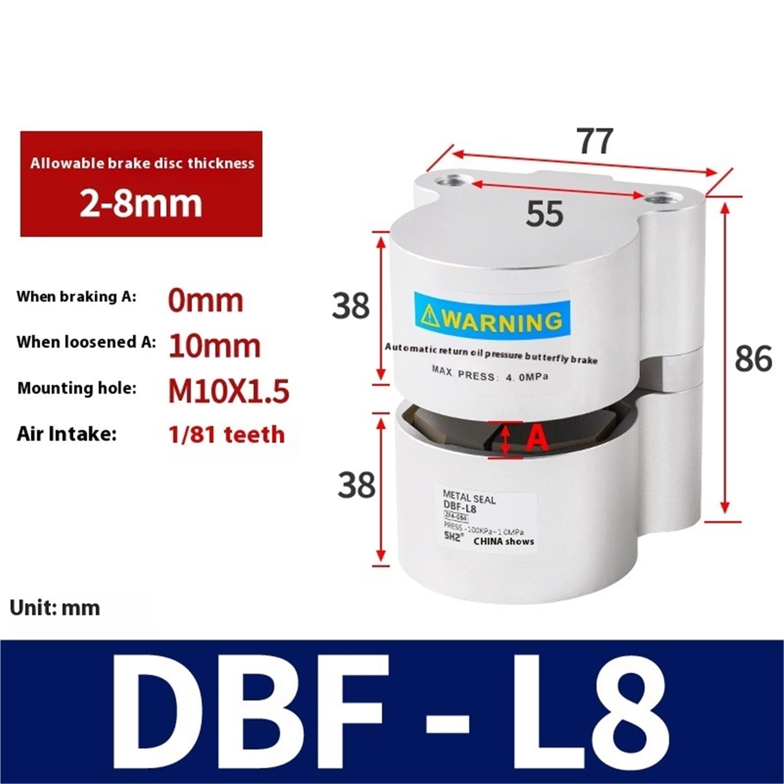 Cilindro de freno neumático, disco de presión de aire, máquina de control numérico, herramienta, torno, freno industrial, DBF-L08/10/15, 1 Uds.(DBF-L8)