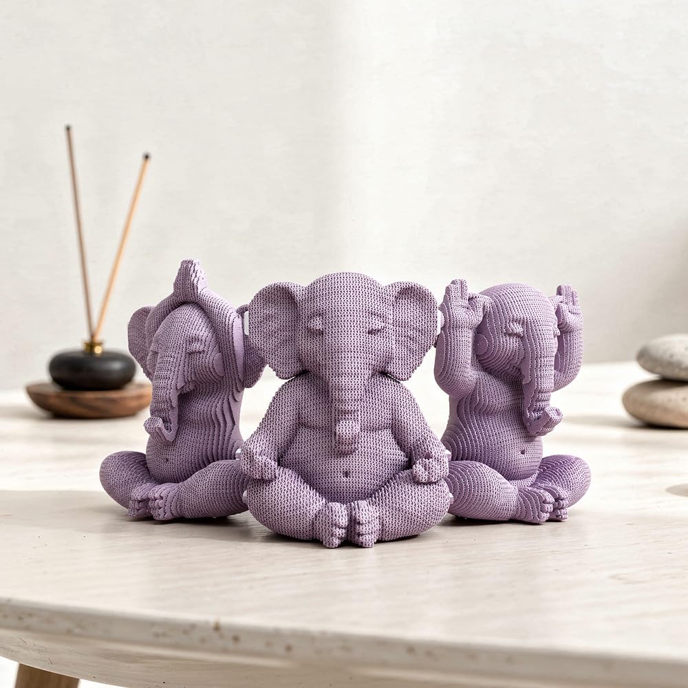 Zen-Elefanten Trio 3D-Puzzle aus Karton – Bausatz 3 Modelle