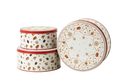 Latas de galletas Hutschenreuther Navidad en set de 3 cajas de chapa redondas 3