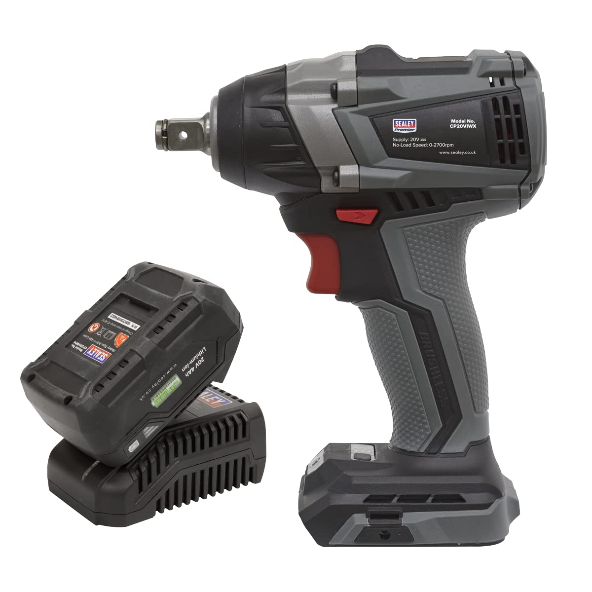 Sealey CP20VIWXKIT1 Brushless Impact Wrench Kit 1/2""Sq Drive 20V 300Nm 4Ah