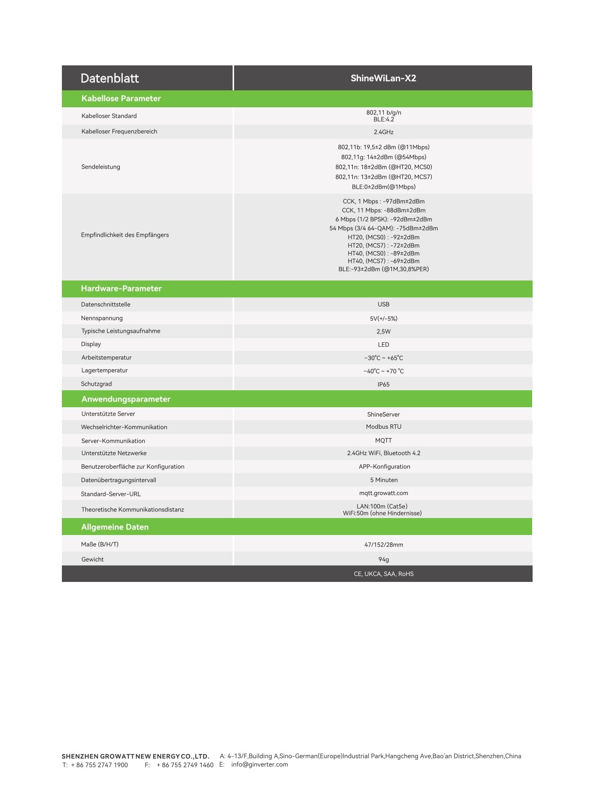 Growatt ShineWiLan-X2 für Balkonkraftwerke (WLAN Stick) Datenlogger mit WLAN, LAN, Bluetooth für Inverter MIC MAC MAX MIN MOD MID der X- Reihen (USB)