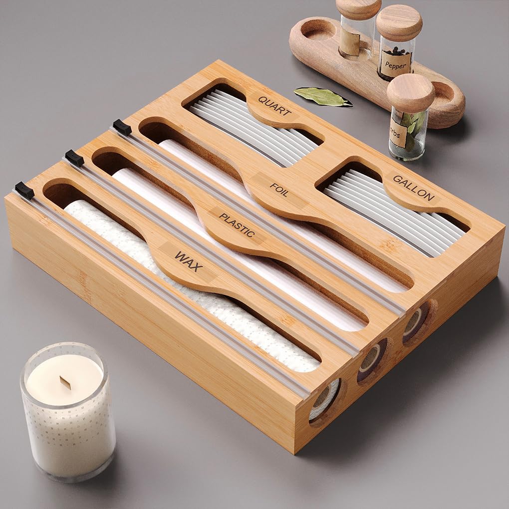 Práctico dispensador magnético de film transparente para un fácil acceso. Organizador de papel de cocina de 40 cm. Soporte para rollos de papel de aluminio para cocina, A