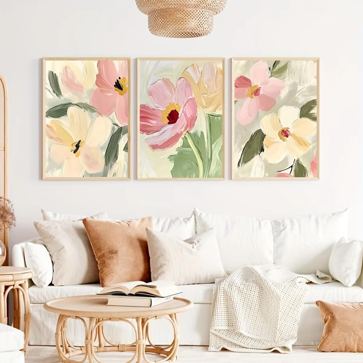 AEFOUU 3 láminas de lienzo con estampado abstracto floral de flores silvestres en tonos pastel, estilo rústico moderno, para decoración de paredes del hogar (70x100cm/marco interno)