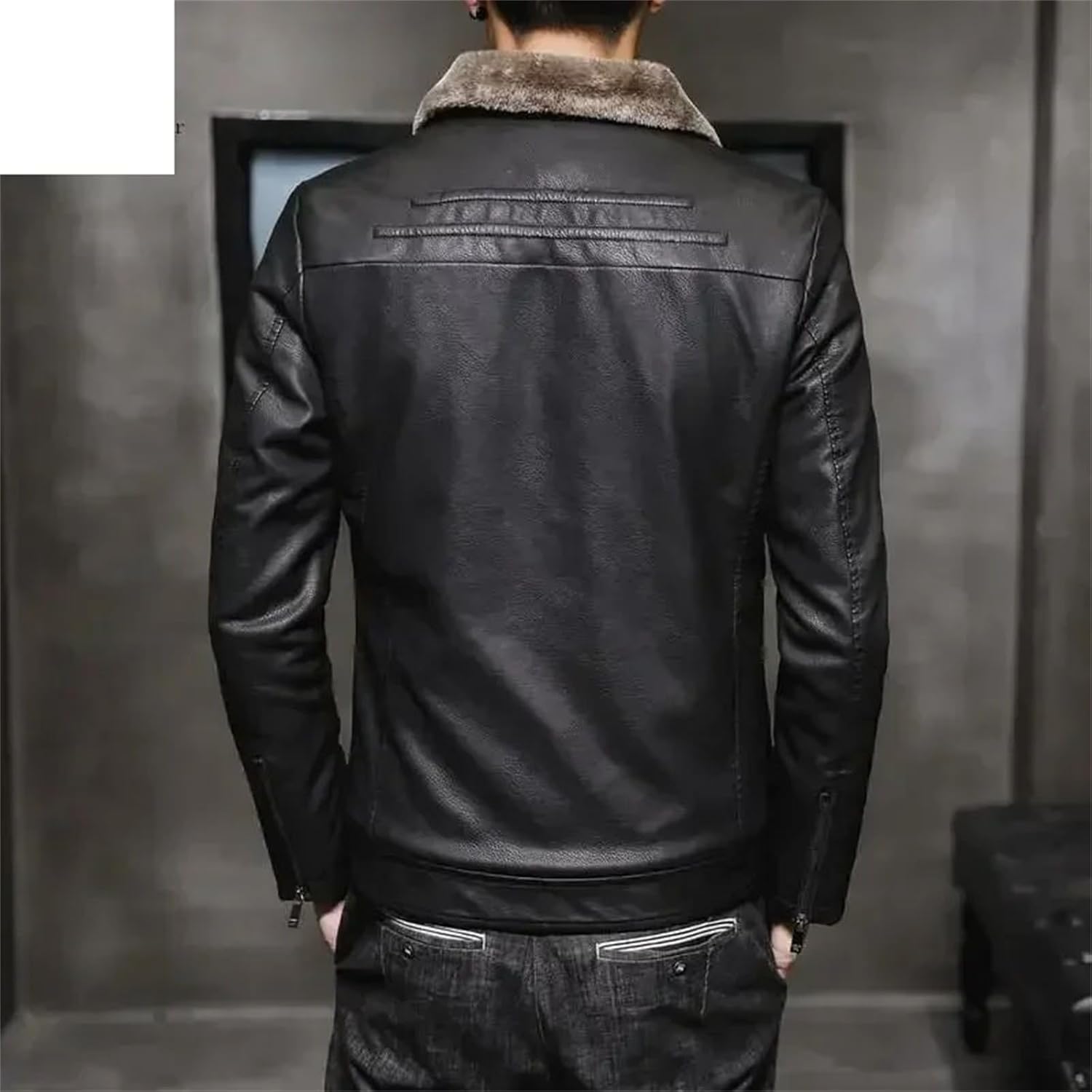Men's Motorcycle Jacket Autumn Winter Leather Jacket Business Thickened Faux Fur Collar Warm PU Coat