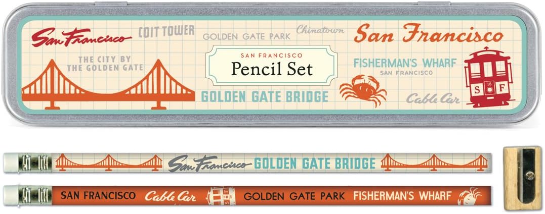 Cavallini Papers Pencil Set with 10 Pencils and 1 Sharpener, San Francisco