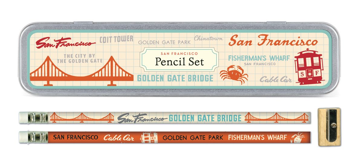 Cavallini Papers Bleistift Set mit 10 Bleistifte und 1 Spitzer, San Francisco