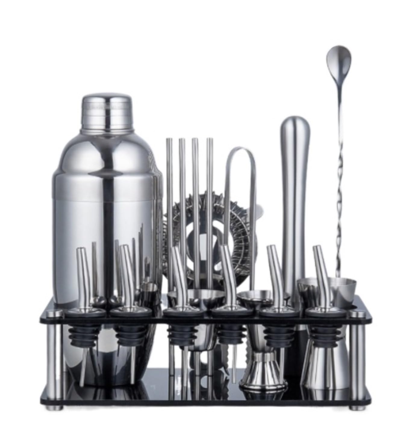 Ensemble de Cocktail Shaker à Cocktail Shaker Kit Kit De Barman en Acier Inoxydable avec Support Cocktail Shaker Bar Set Bar Accessoires Shaker Cocktail Kit Shaker Cocktail Set(750ml)