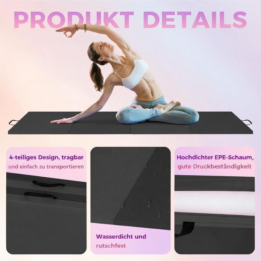 GarveeTech klappbare Weichbodenmatte 180x90x5cm, Turnmatte aus hochdichter