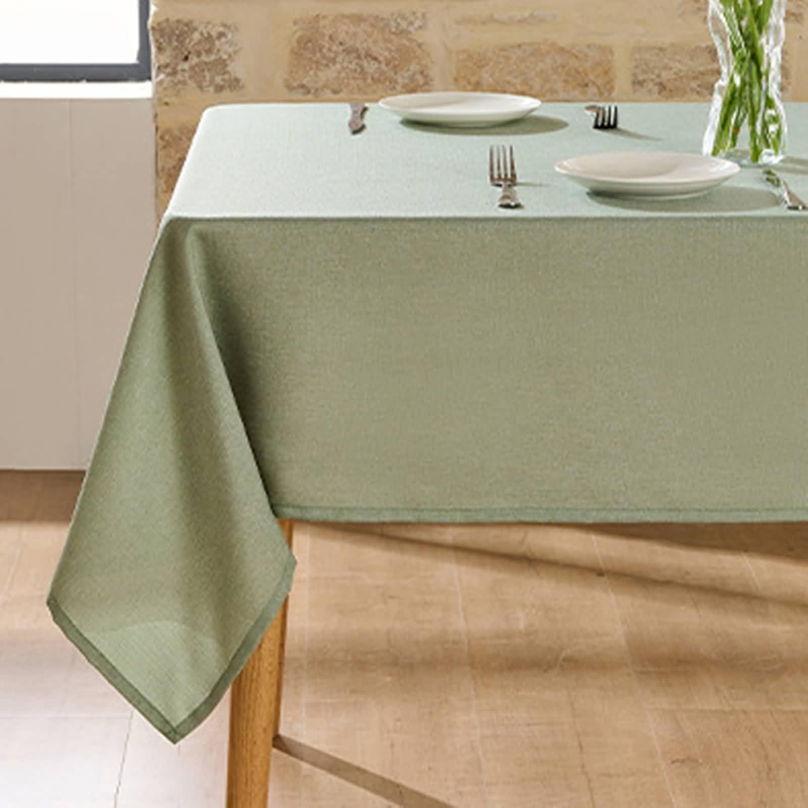 Mantel rectangular de poliéster para mesa de comedor, color verde