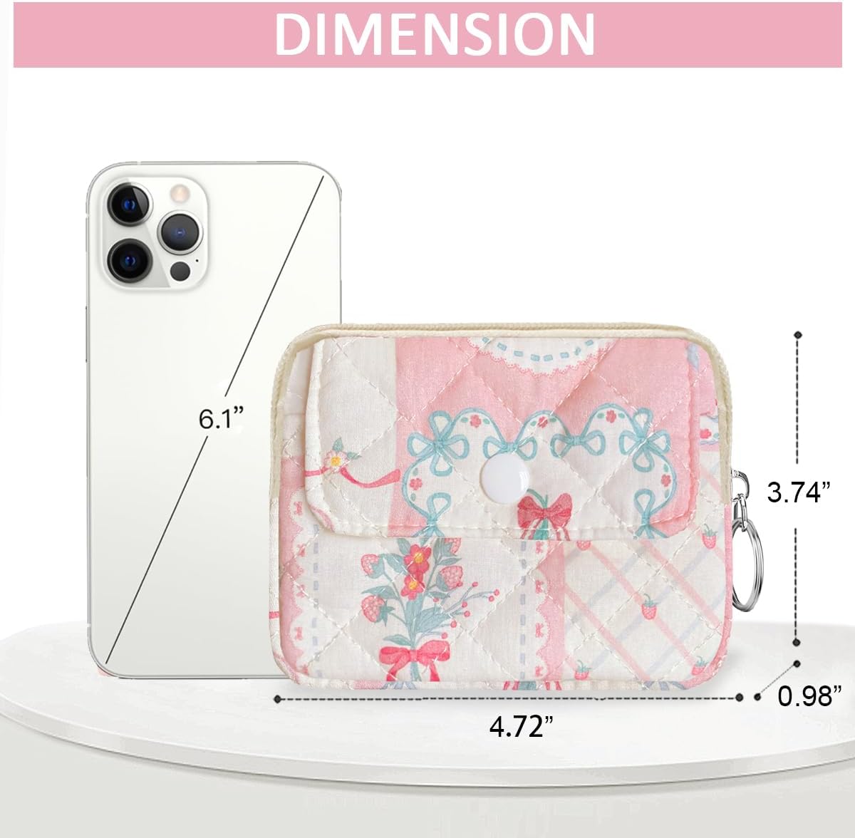 Cotton Quilted Floral Coin Pouch with Cute Prints Zipper for Women Girls (BERRIES) - Image 4