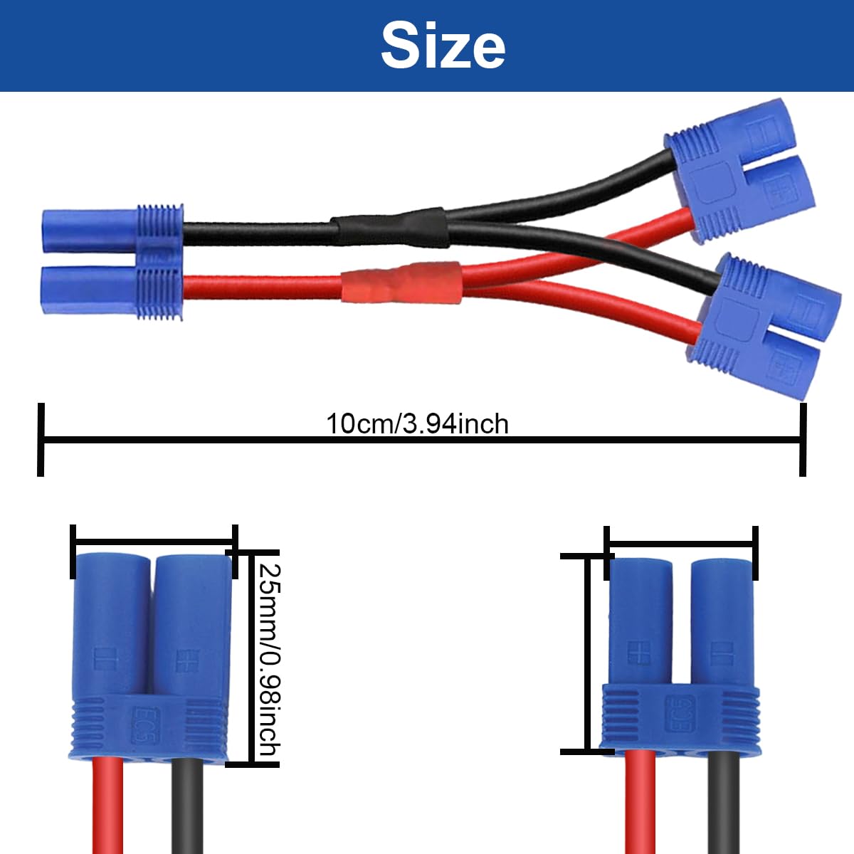 Xiatiaosann Cavo connettore parallelo EC5 da 3 pezzi, cavo per pacco batteria parallelo EC5, adattatore da 1 femmina a 2 maschi, per batteria Lipo RC, aereo FPV, quadricottero