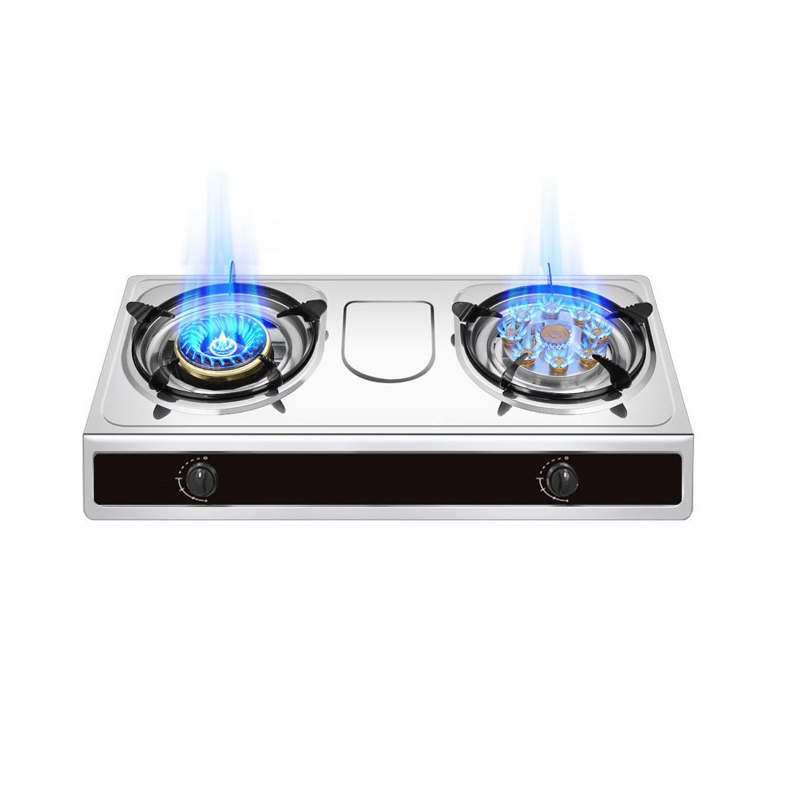 UGTFFT Portable Stainless Steel Gas Cooker with 2 Burners, Ideal for Interiors, with Flame Fault Protection and Cast Iron Pan Holder (NG)