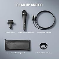 Vista 8 de Phenyx Pro Micrófono vocal, micrófono dinámico supercardioide con cable XLR de 16.4 pies, clip de micrófono, bolsa de almacenamiento, micrófono