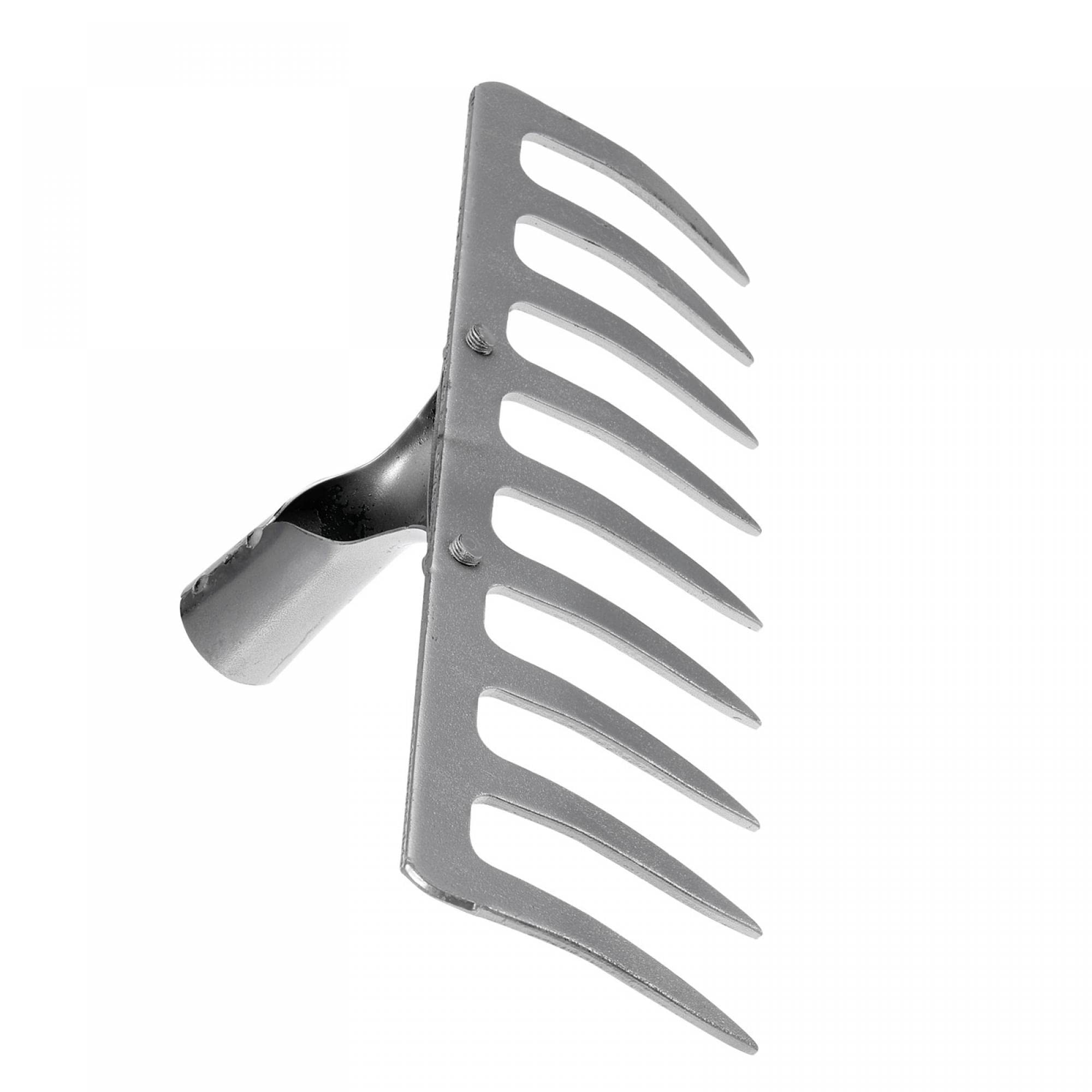uxcell Cabezal de rastrillo de jardín de 9 dientes, acero galvanizado al manganeso para jardín, granja, patio, sin manga, cabeza de rastrillo dura, tono plateado