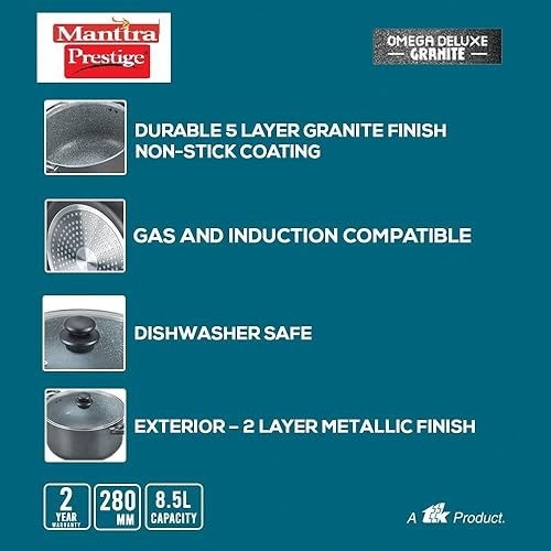 Miniatura 5 de Manttra By Prestige Omega Deluxe - Olla de granito (11.0 in, con tapa de cristal, 8,5 litros)