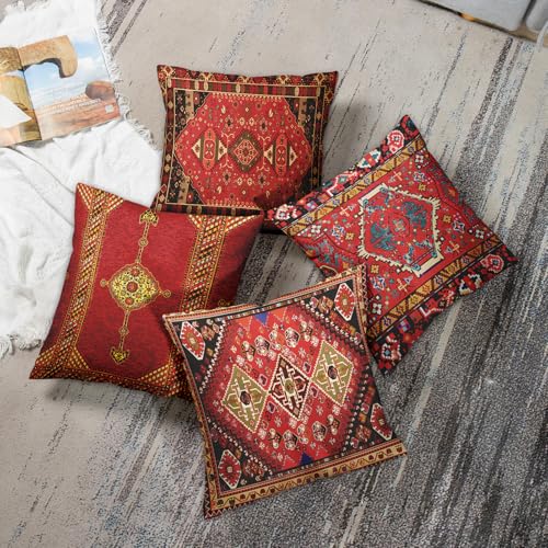 Britimes Throw Pillow Covers Geometric Kilim Moroccan Home Decor Set of 4 Oriental Ikat Pillow Cases Living Room Decorative 18 x 18 Inches Cushion Couch Sofa Pillowcases Colorful Red Tribal Britimes Throw Pillow Covers Geometric Kilim Moroccan Home Decor Set of 4 Oriental Ikat Pillow Cases Living Room Decorative 18 x 18 Inches Cushion Couch Sofa Pillowcases Colorful Red Tribal
