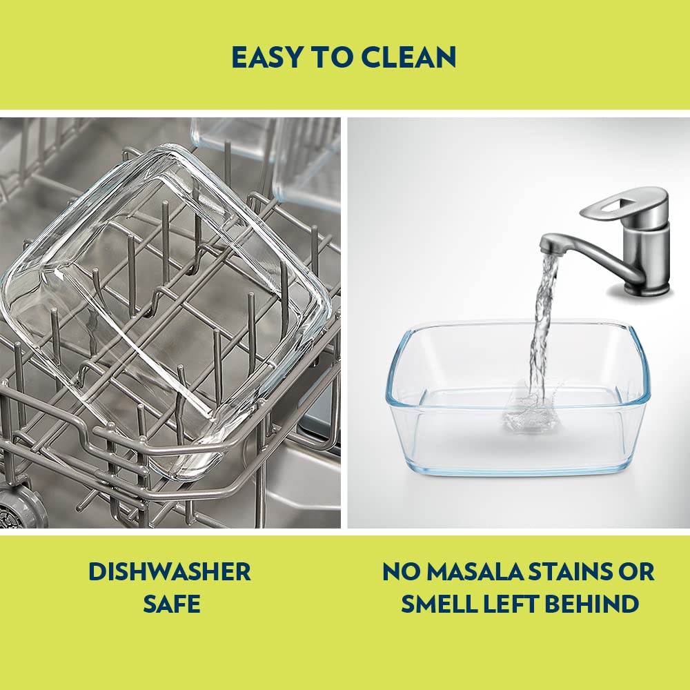 Borosil Microwave Safe & Oven Safe Square Glass Baking Dish with Lid (Transparent, 500 ml + 800 ml + 1.6 L) - Set of 3 — Amazon image 7