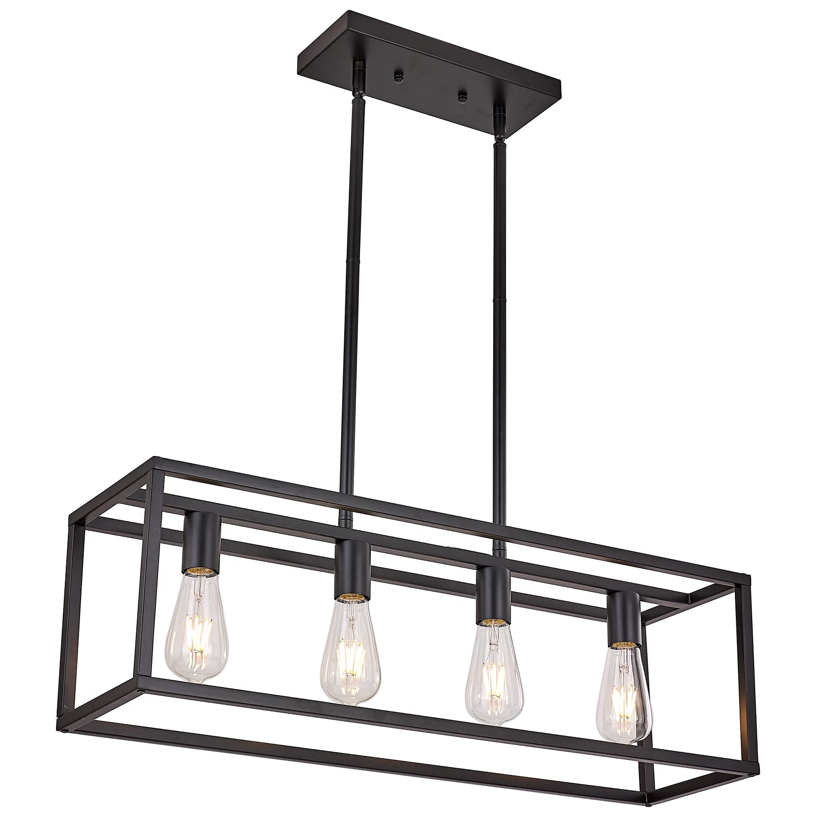 (Does not include spotlights) Farmhouse Rectangle Chandeliers for Dining Rooms, Modern Linear Hanging Light Fixture Matte Black 4-Light Industrial Pendant Lighting for Kitchen Island