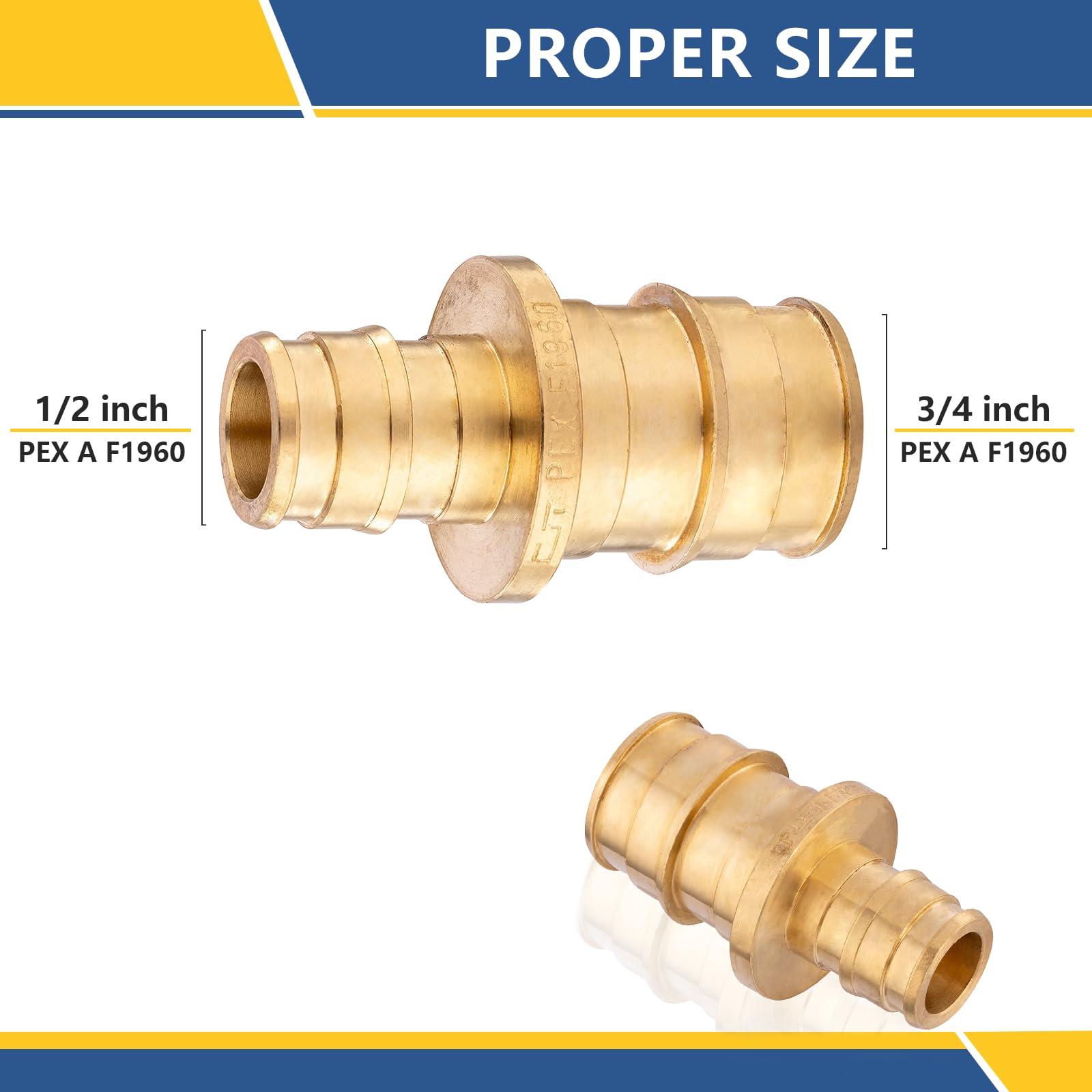 Accesorios de expansión PEX-A de 1/2 x 3/4 pulgadas, acoplamiento de latón F1960 Pex-a, accesorios de expansión PEX acoplamiento recto para tubos Pex A (paquete de 10)