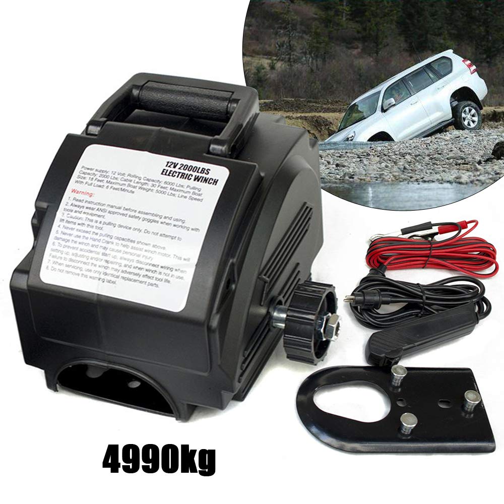 Elektryczna wciągarka linowa, 300 W, 12 V, sterowanie kablami, sterowanie korbą ręczną, wyciągarka elektryczna z liną drucianą, kabel zasilający 3 m
