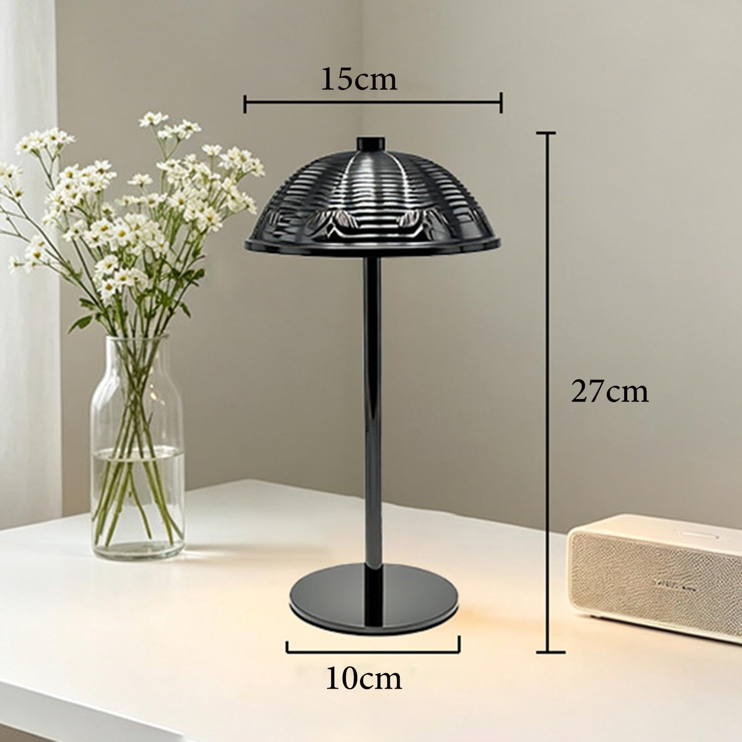 OOWOKS Akku Tischlampe Kabellos LED Dimmbar Tischleuchte Touch Control USB Aufladbar 2000mAh Batterie Lampe Pilz Nachttischlampe Tragbar Metall für Schlafzimmer Bar Restaurant Camping,Schwarz