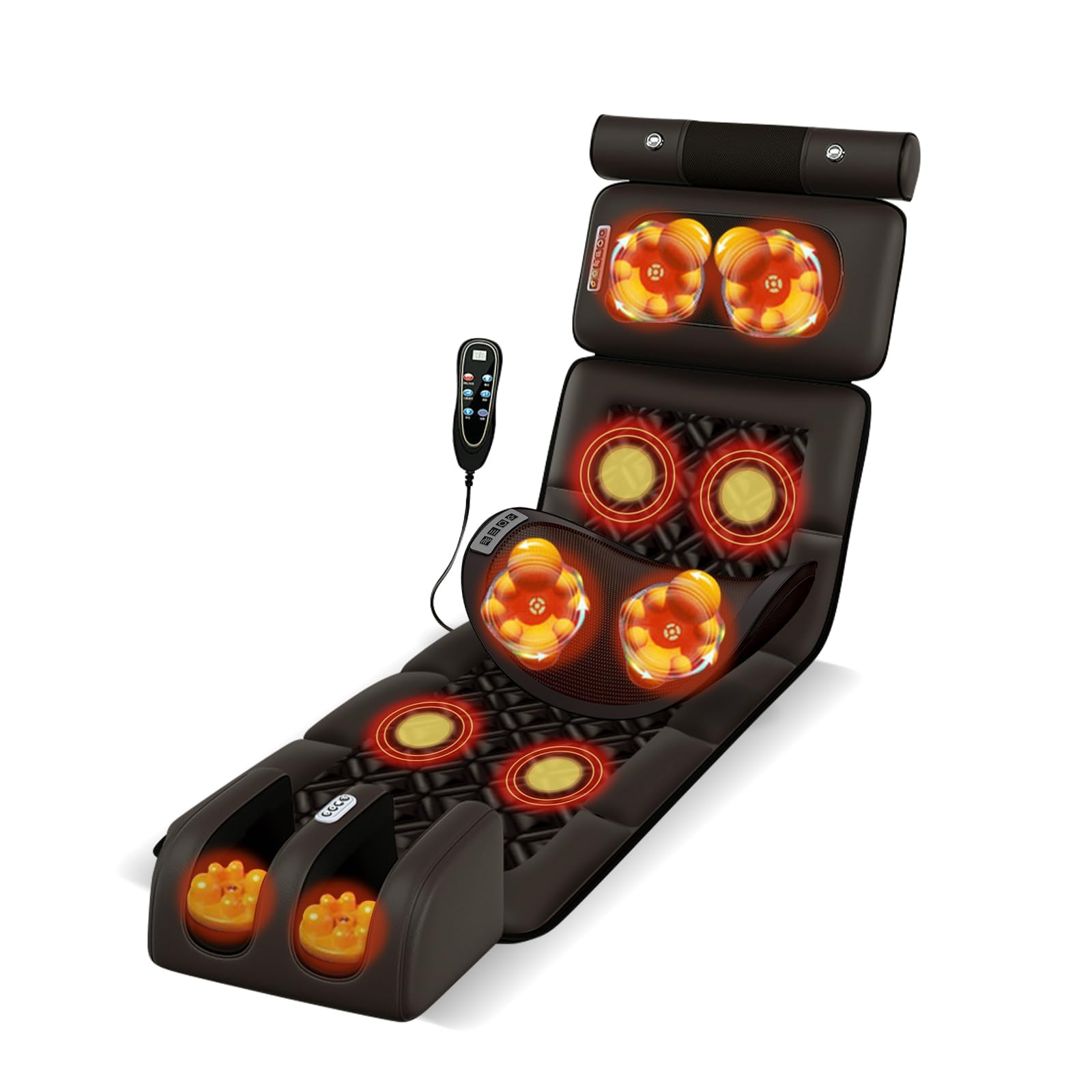 Esterilla De Masaje De Cuerpo Completo con Calor y Vibración | Esterilla de masaje con airbag para la zona lumbar y almohadilla térmica con control remoto para hombros, cuello y piernas