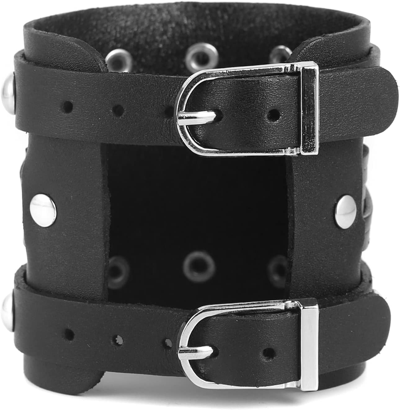 STWTR Men's Wide Cuff Wristband Punk Rock Motorbike Wide Belt Leather Bracelet - Image 5