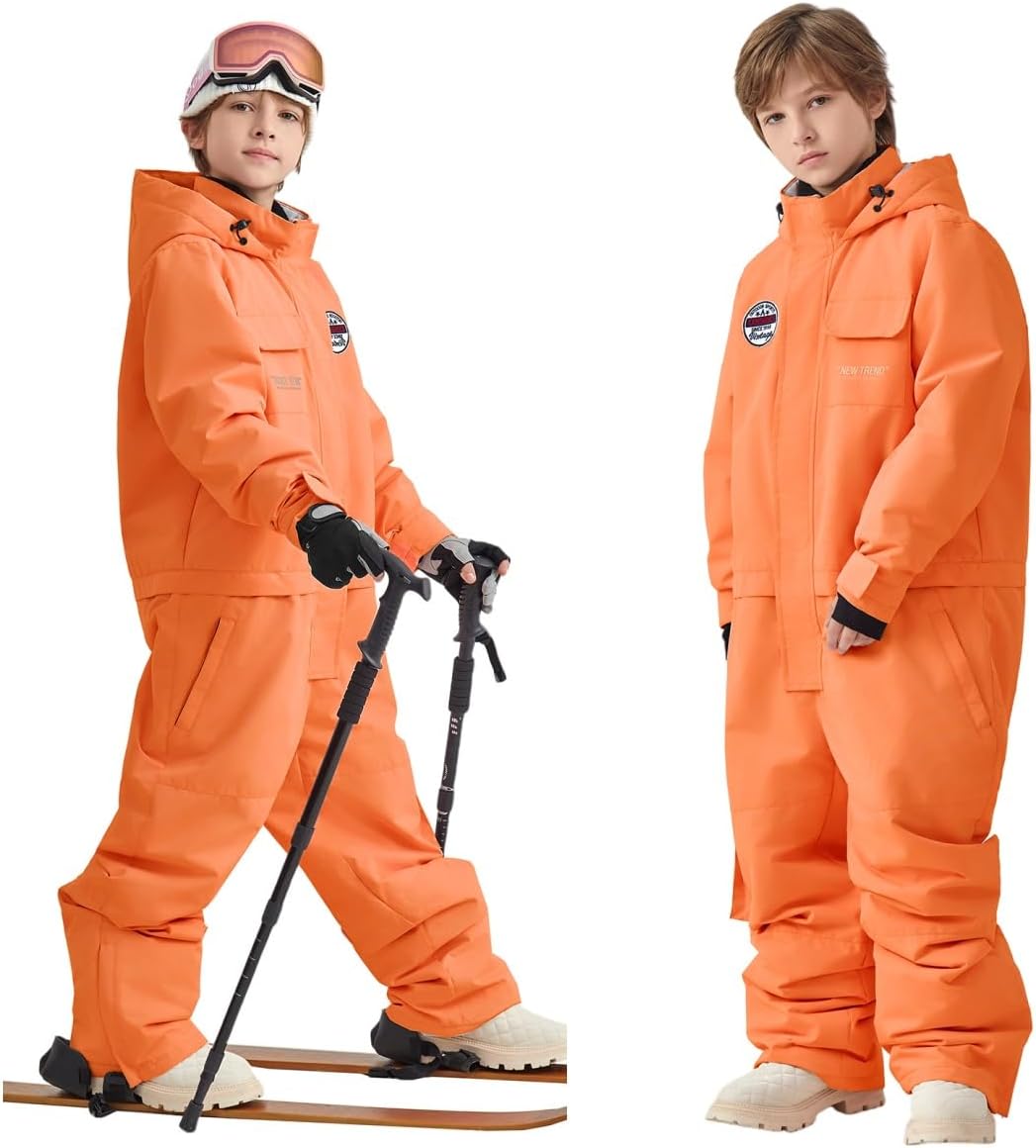 Boys/Girls One Piece Ski Suits Overalls Jumpsuit Windproof Waterproof Snowboarding Snow Suit for Kids Winter Outdoor