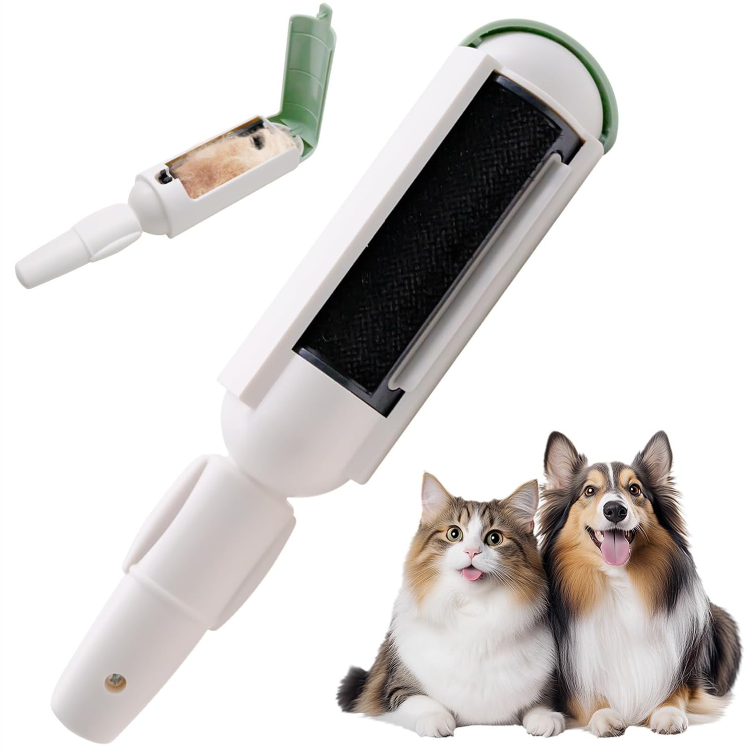 Lint Roller, Pet Hair, Reusable, Pet Hair Remover for Sofa, Carpet, Bedding and Furniture, Manual Lint Brush with Easy Cleaning, White Green