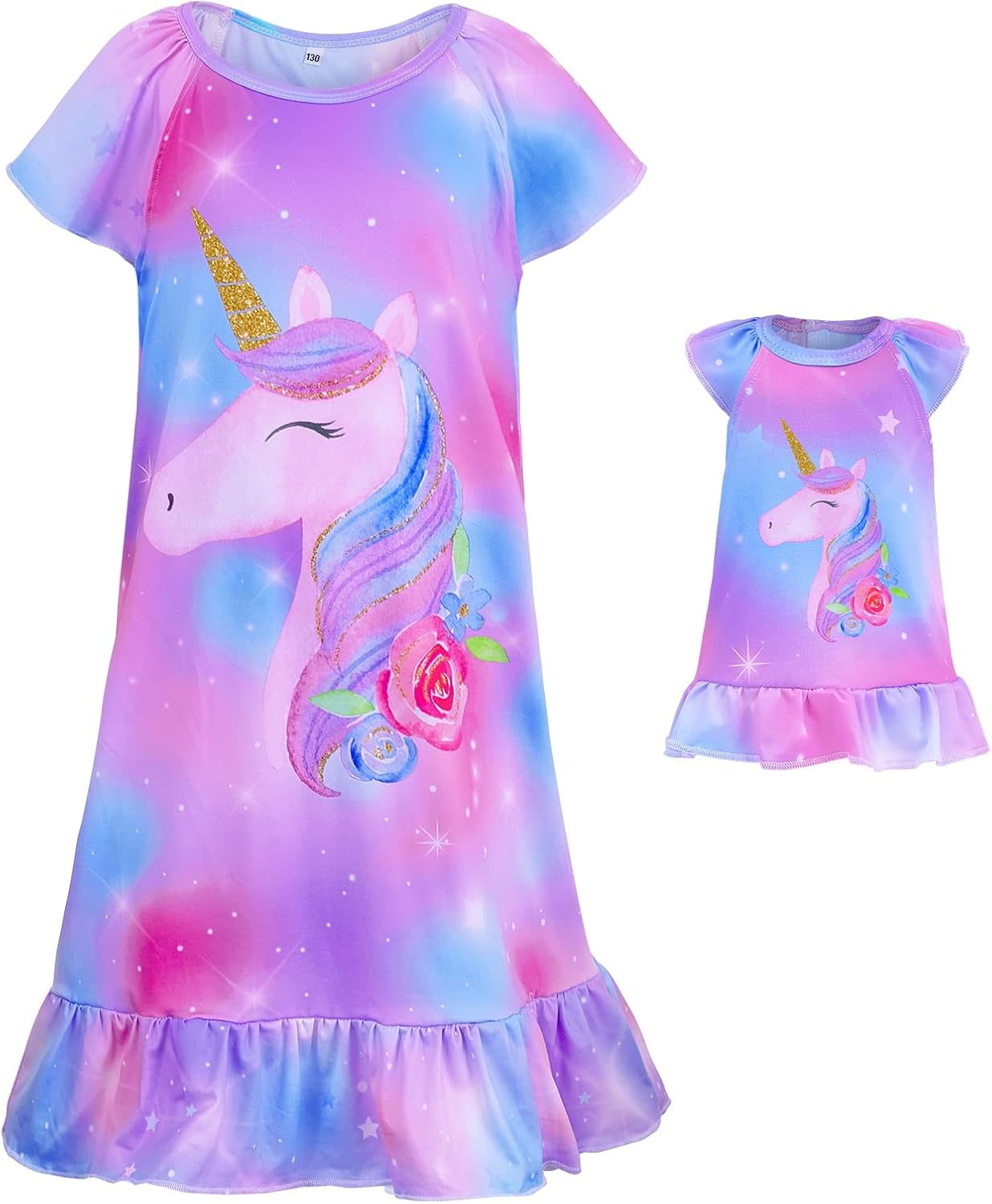 ICOSY Matching Girls & Doll Nightgowns Clothes Unicorn Pajamas Sleepwear Outfit for Girls and 18" Girl Doll - Image 6
