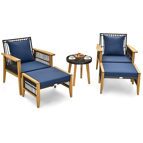 Tangkula 5 Piece Patio Furniture Set, Patiojoy Wicker Chair Set