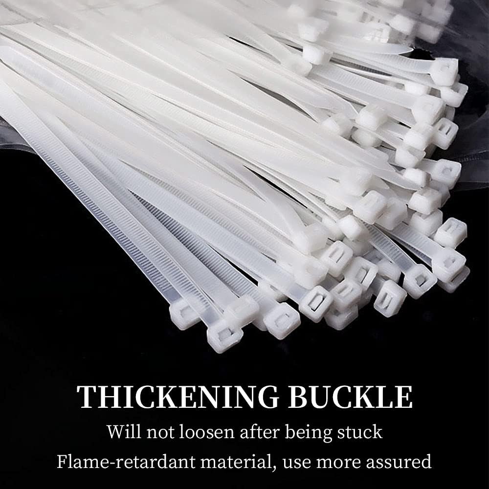 M3.6 x 150mm 6 inch Length Cable Zip Ties Premium Plastic Wire Ties with 50 Lbs Tensile Strength, Self Locking, White Nylon Tie Wraps