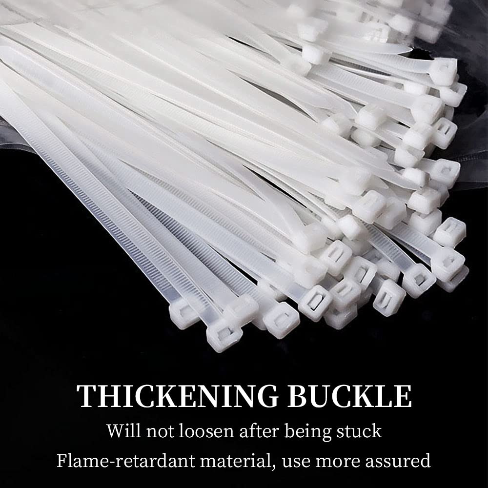 M3.6 x 250mm 10 inch Length Cable Zip Ties Premium Plastic Wire Ties with 50 Lbs Tensile Strength, Self Locking, White Nylon Tie Wraps