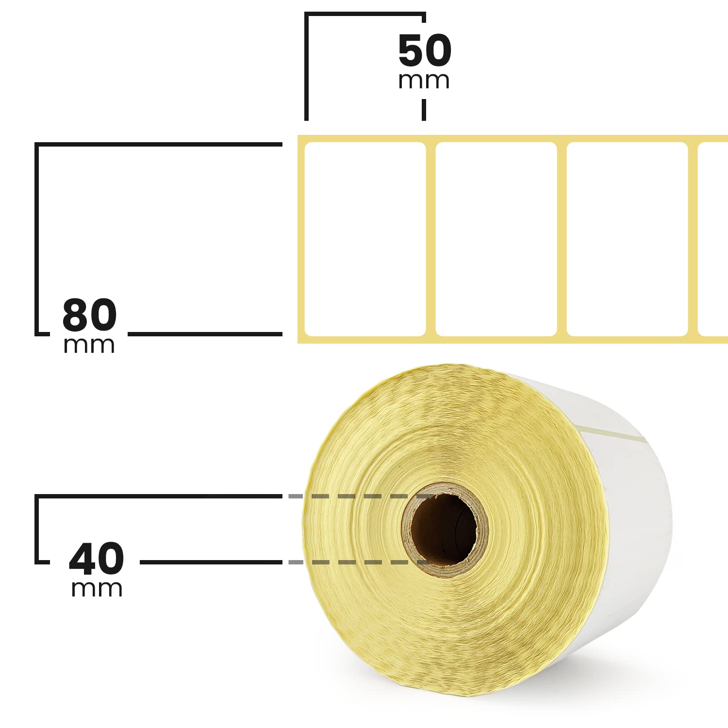 Netuno 1 rolka białych samoprzylepnych etykiet termicznych 80 x 50 mm rdzeń 40 mm 1000 sztuk na rolkę bez nadruku wstępnego naklejki do drukarek termicznych wysyłki oklejania paczek magazynów