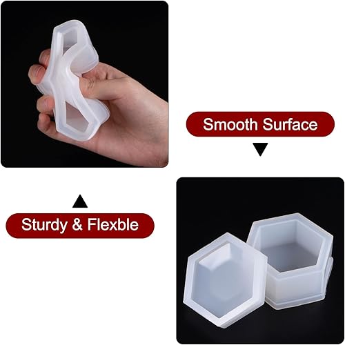 Miniatura 4 de HARFINGTON Caja de joyería Molde de resina hexagonal de silicona para almacenamiento de contenedores de epoxi con tapa para manualidades de resina