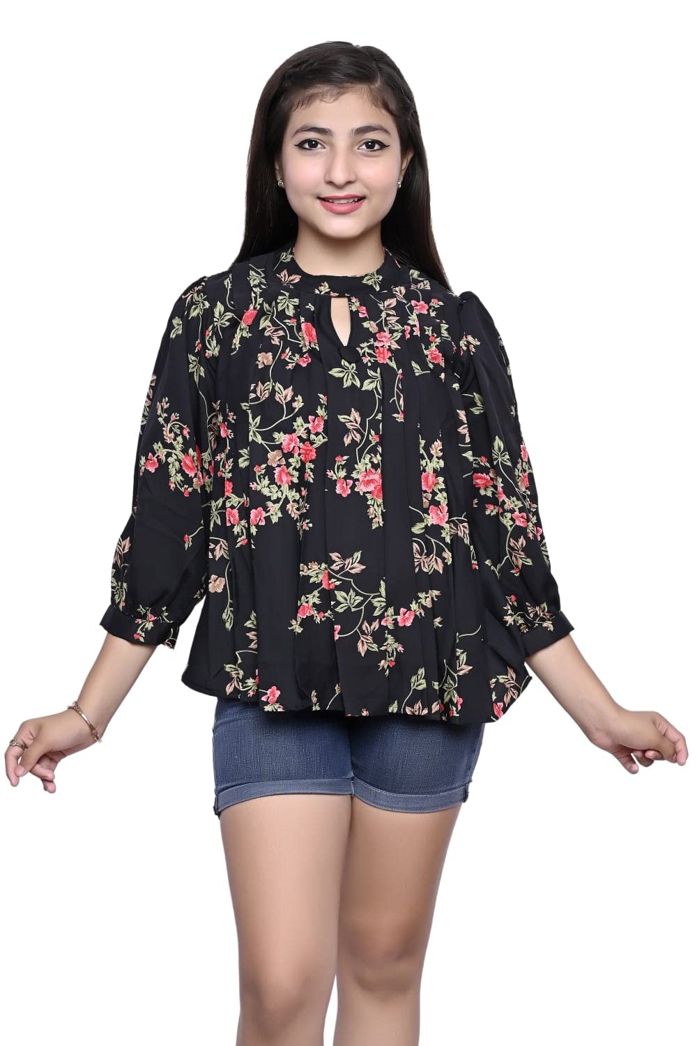FELLAMO Girls Pleated Flower Design top-63