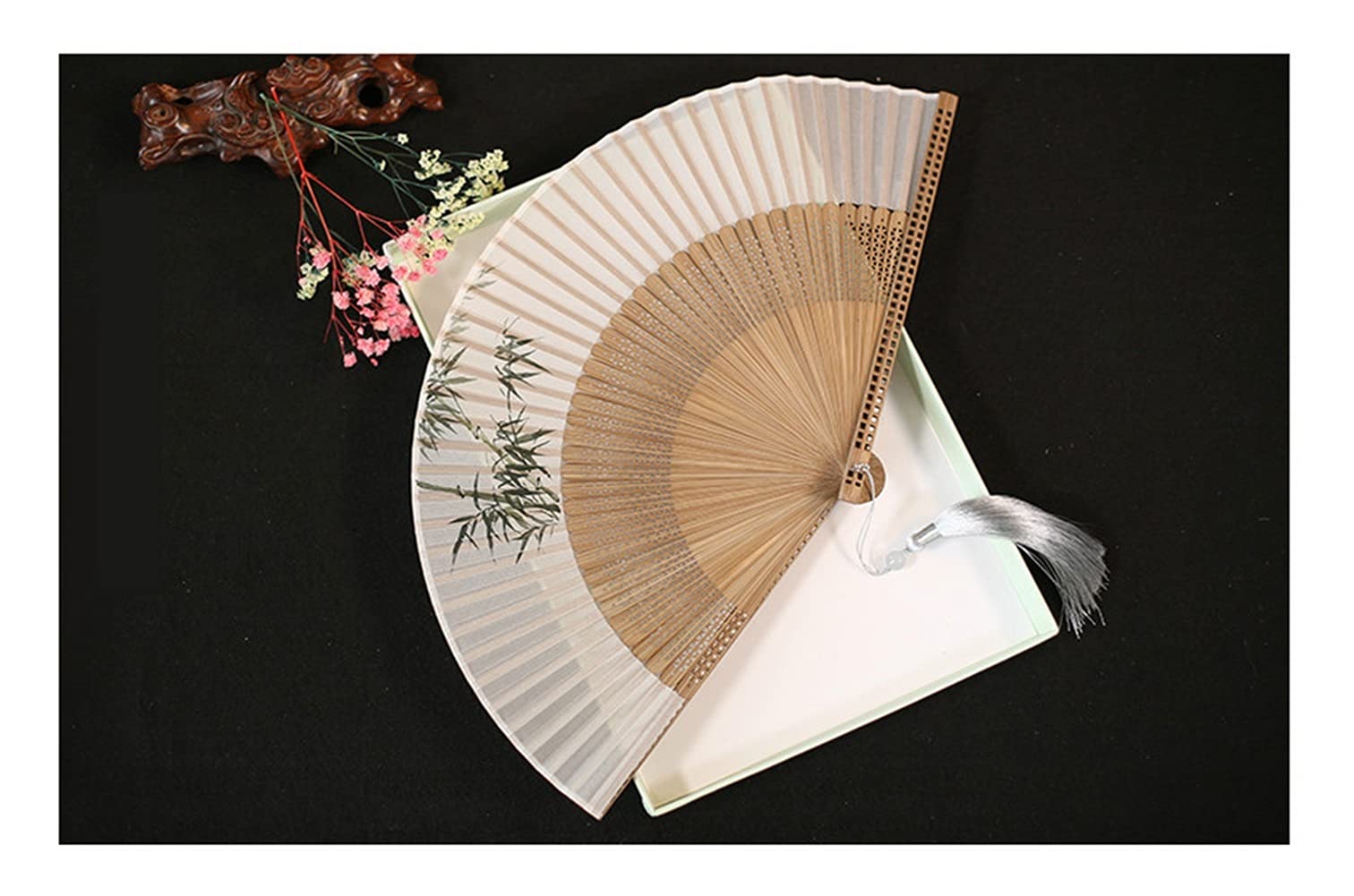 NZPOST Folding fan Foldable Bamboo Fan For Flower Painting Handmade, Portable, Chinese Hanfu, Silk fan (A17)