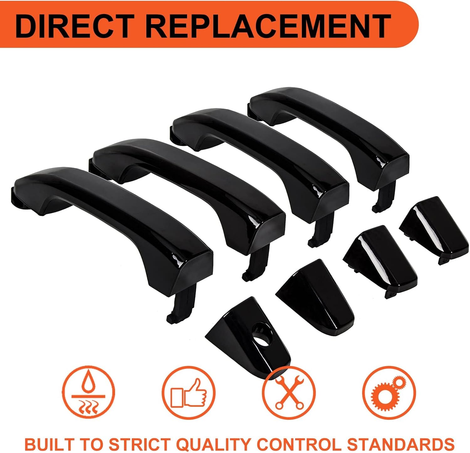 ECOTRIC 4Pcs Exterior Door Handles Replacement Compatible with 2014-2019 Chevy Silverado GMC Sierra Replacement for 22923605 23236150 22929464 22923599 84713668 22929412 Black