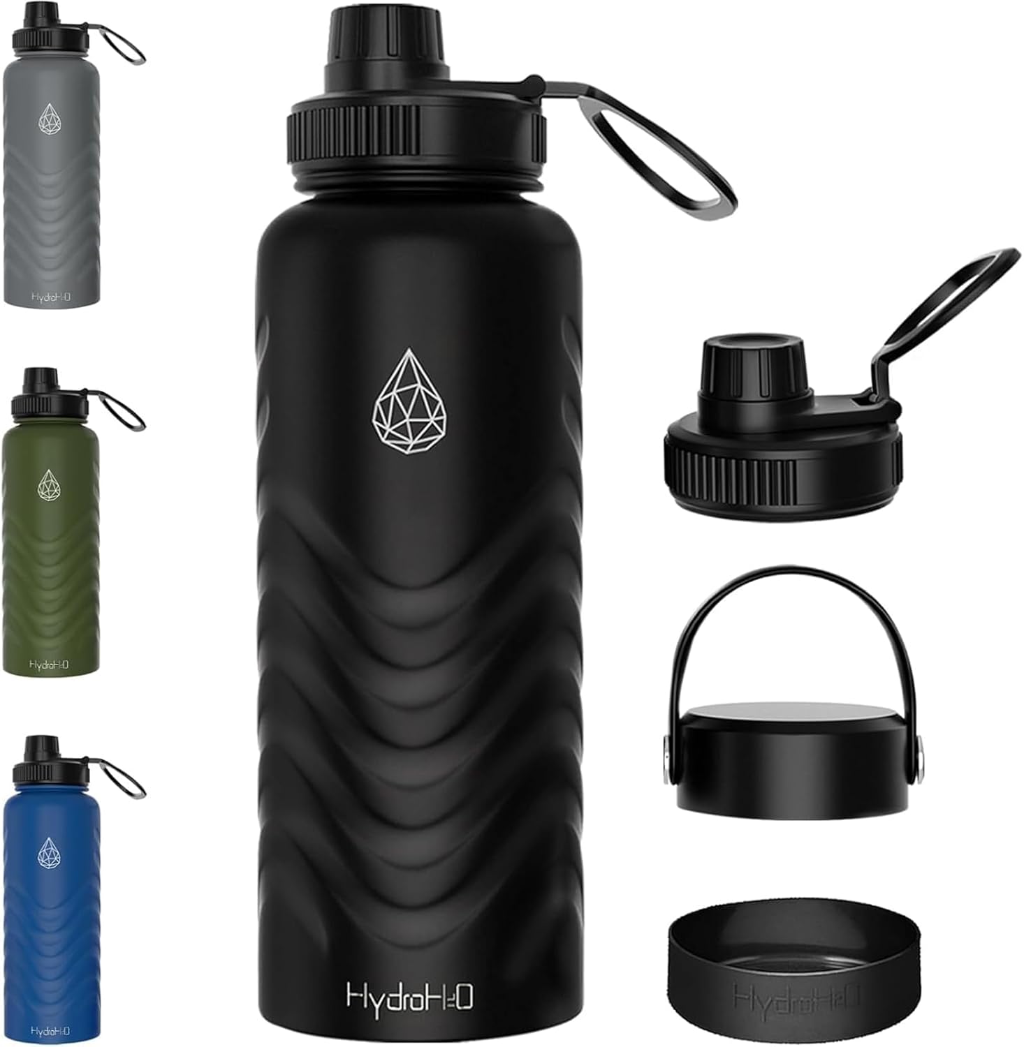 Product image of 32oz Stainless Steel Insulated Water Bottle, 48H Cold & 24H Hot, Leak-Proof Wide Mouth Lids (Straw & Spout), BPA-Free Bottles, Mens Water Bottle for Gym, Hiking, Travel - Black