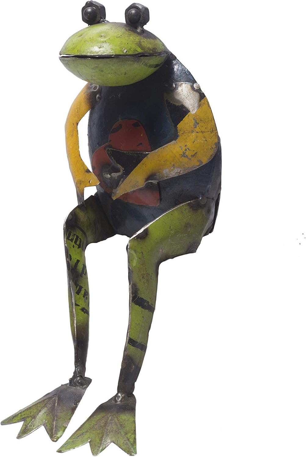 De Kulture Handcrafted Recycled Iron Seated Frog with Heart Decorative Collectible Figurine Showpiece Beautify Home Office Garden Décor | Ideal for Christmas Tree Easter Halloween Party Decoration