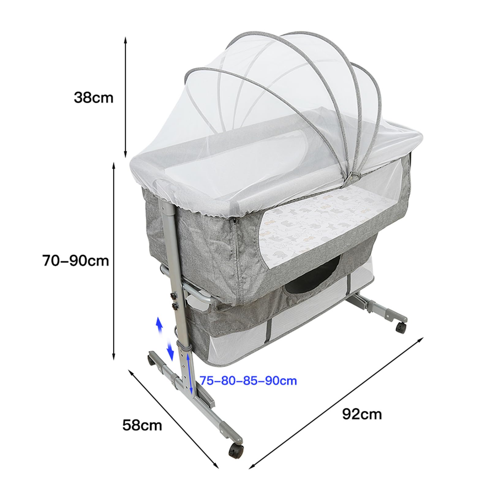 homewell Cododo Babywiege, tragbar, höhenverstellbar, 3-in-1-Babybett, mit Aufbewahrungstasche, Rollen und Moskitonetz
