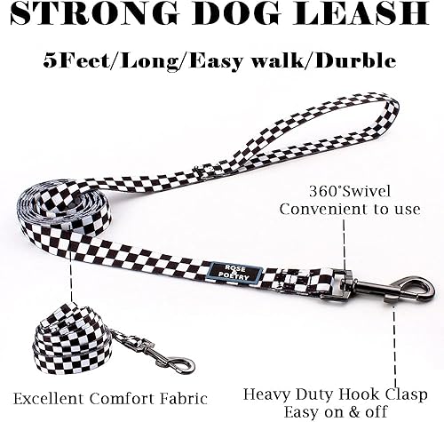 Miniatura 2 de Roses&Poetry Collar y correa de perro para perros medianos y grandes, ajustable y duradero de 5 pies para correa de entrenamiento de perros (negro y