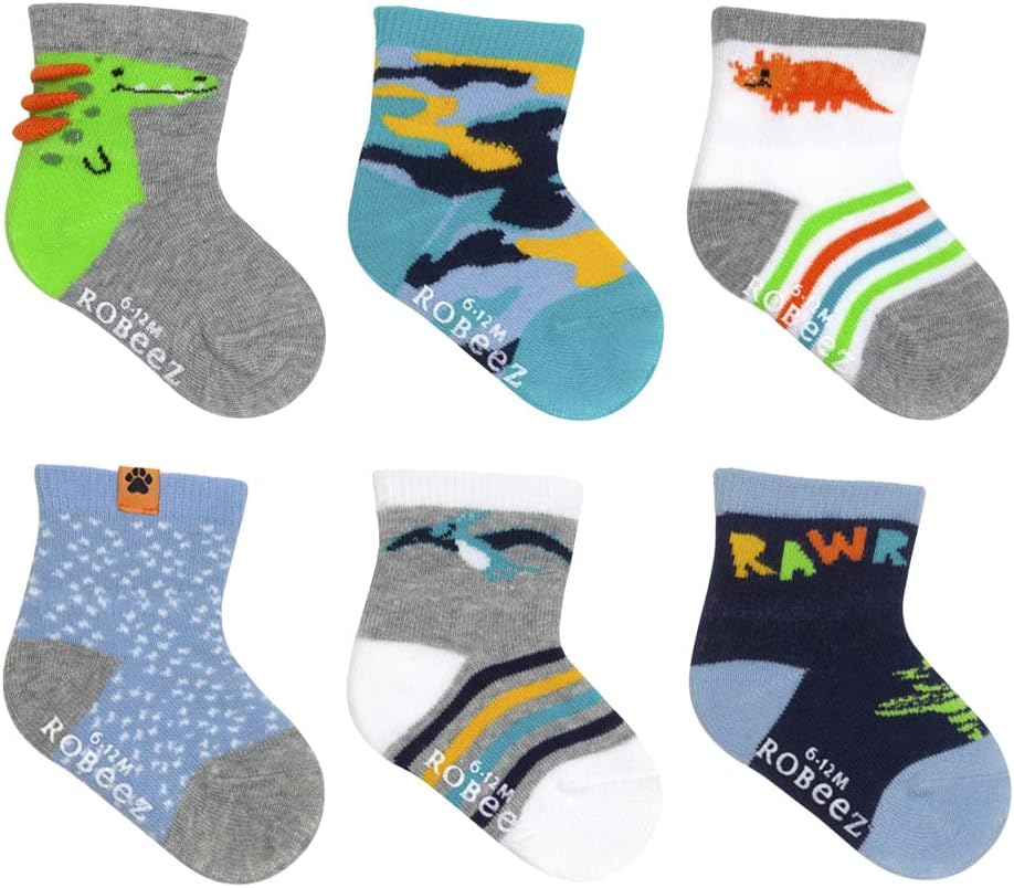 Robeez Children/Youth Socks Crew Length Cotton for Everyday Wear, 6-Pack, Girls, Boys, Unisex, 1-6 Years