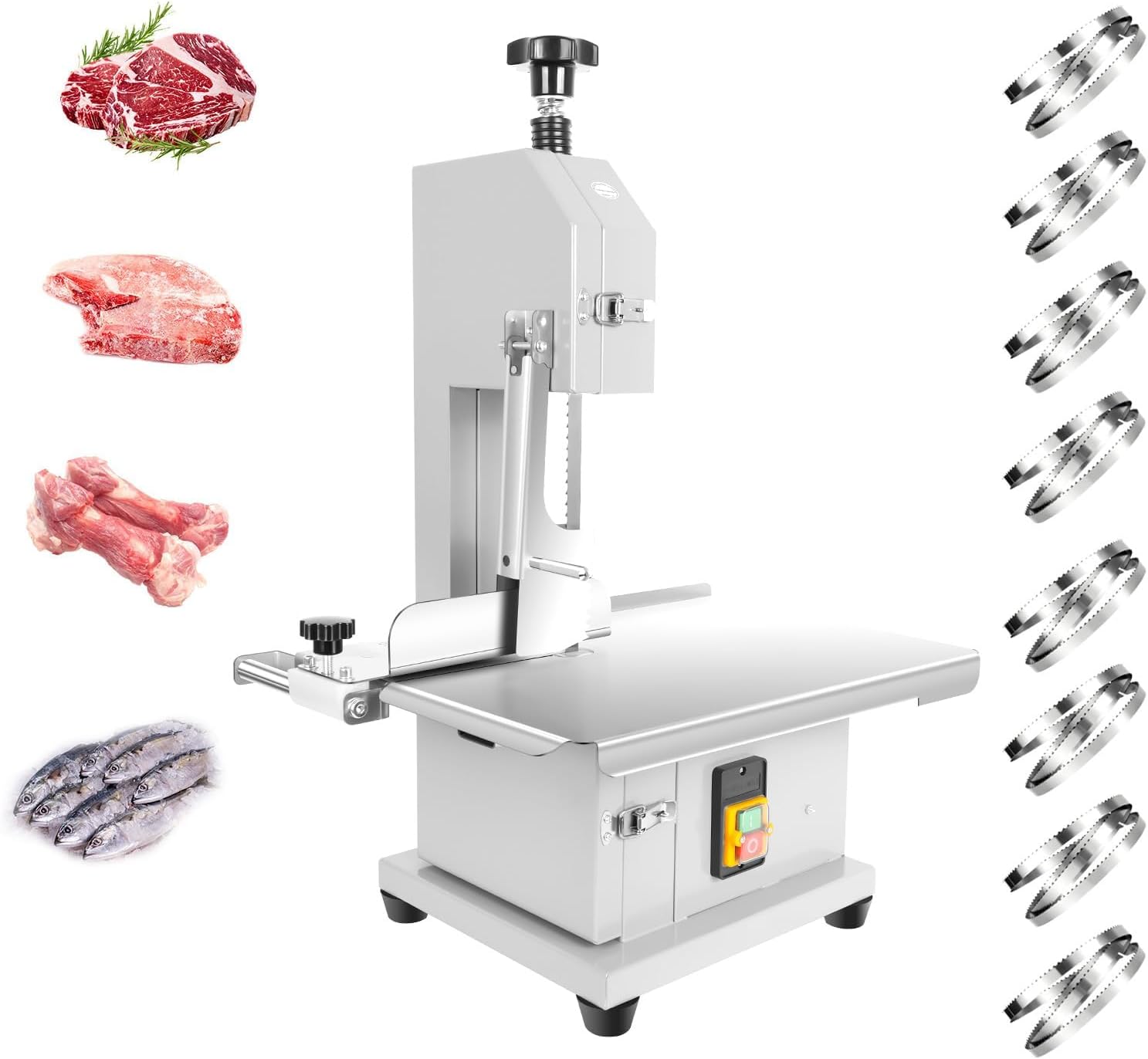 Bone Saw Meat Cutter, 1500W Industrial Butcher Tool Meat Saw, 0.04-7.8 In Cutting thickness Meat Band Saws, 330-441 LBS/H High Speed for Butchering for Ribs/Beef/Poultry