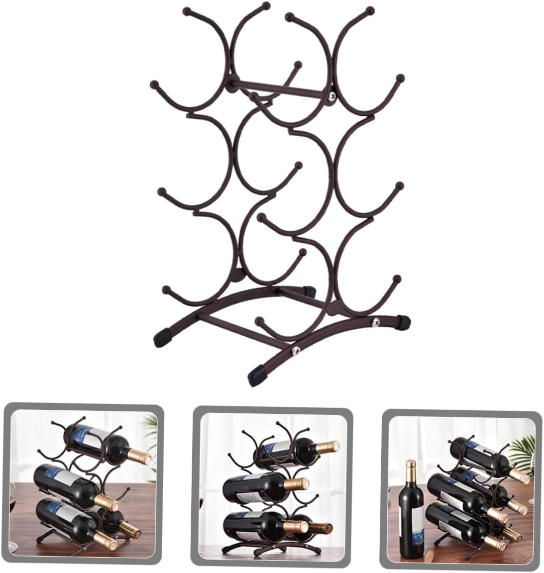 TIDTALEO Vintage Metal Wine Rack 6-Bottle Detachable Wine Holder Matte Antique Copper for Home Dining Room and Display