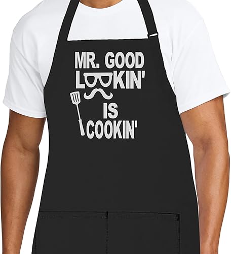 Delantal de chef personalizado para hombre, negro, bordado personalizado, barbacoa de cocina profesional, fabricado en EE. UU